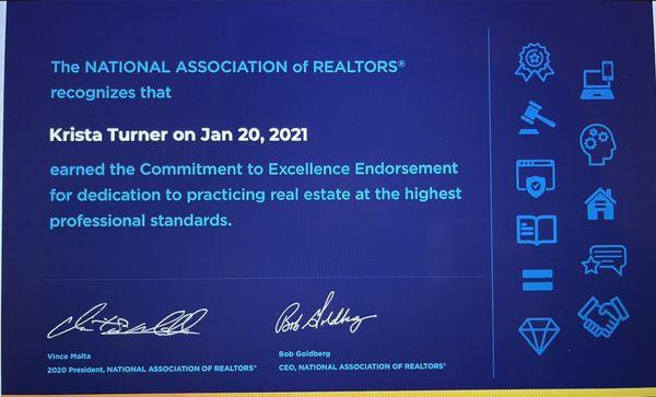 Commitment to Excellence Endorsement from the National Association of REALTORS