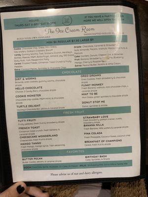 Rolled ice cream menu