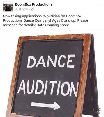 Come Audition for us! We love new faces!