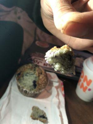 Hair inside blueberry muffin