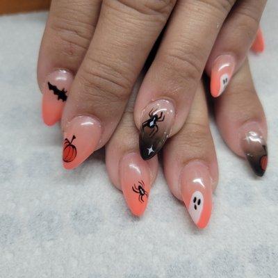 Halloween nail art on hard gel