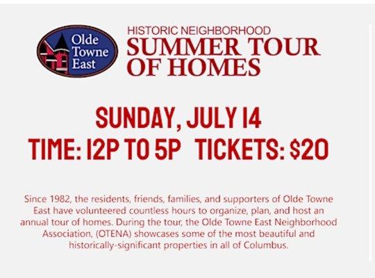 2024 Tour of Homes -  https://www.eventbrite.com/e/olde-towne-east-summer-tour-of-homes-tickets-921700429797?