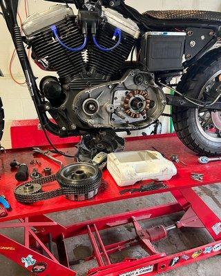 Stator replacement on a Harley Sportster.