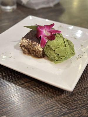 Tiramisu with matcha green tea ice cream