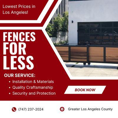 Lowest Prices in LA! Fences for Less brings quality and affordability to your project and value to your home. Give us a call today!