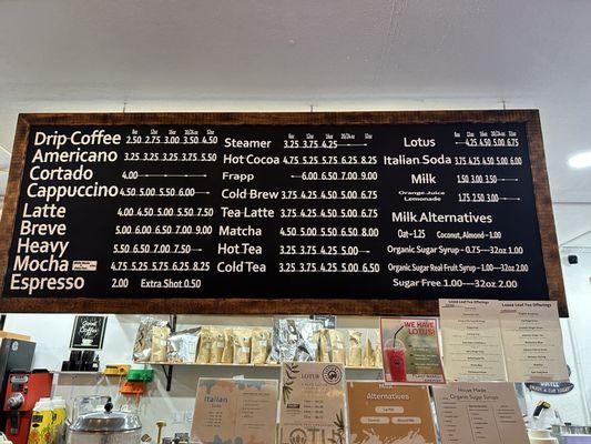 Coffee menu