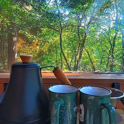 Pour over coffee in the rooms.