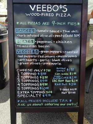 Veebo's menu.  Don't forget, we have some amazing specialty pizzas!