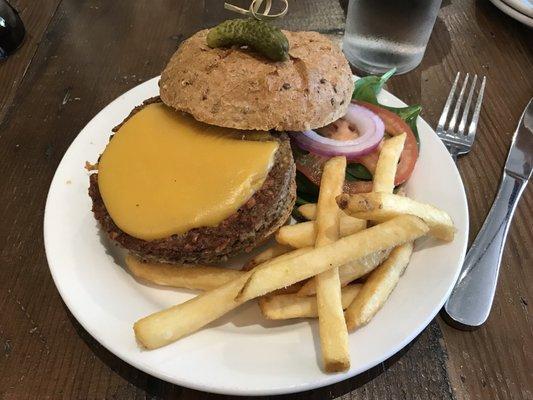 Impossible Burger with vegan cheese sauce