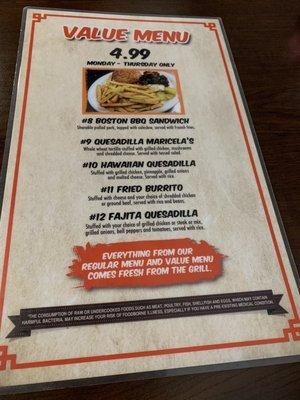 $4.99 menu