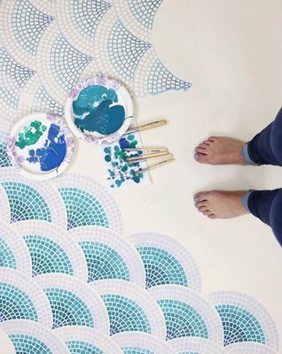 Stenciled faux mosaic floor