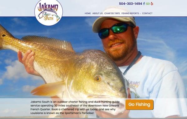 Jakamo South, a New Orleans area based fishing charter service, used our Sliding Website Design