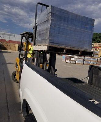 Thompson Building Materials:  Loading up a pallet of pavers