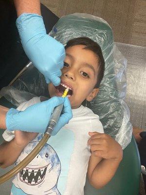 My little guy getting his teeth cleaned... he does not stay this still at home so I know he was totally comfortable!