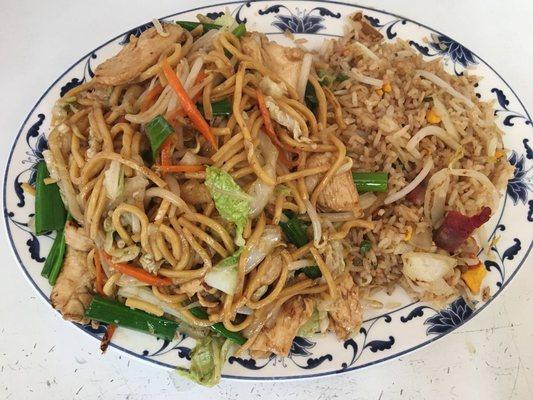 L2: Chicken lo mein w/ pork fried rice - $6.25