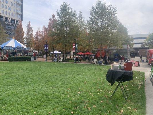 Gazebo and dining area. More tables under tents at the opposite corner of the park too.