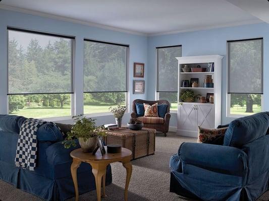 Roller shades provide privacy and clean looks.