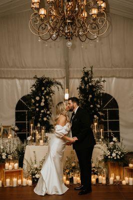 Sweetheart table in tent ballroom