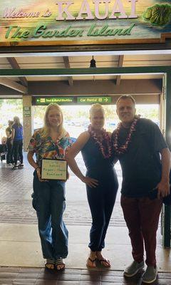 Welcomed this amazing couple to Kauai with a beautiful flower lei. Have the best holiday ever. Thank you for choosing KauaiLei Greeting.com