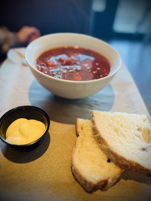 Borsht (hearty beet soup) that was steaming from the bowl! So good.