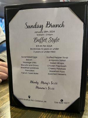 Sunday menu