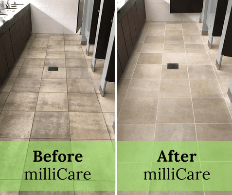 Before and after deep cleaning of tile and grout - disinfection services and grout recoloring services also available