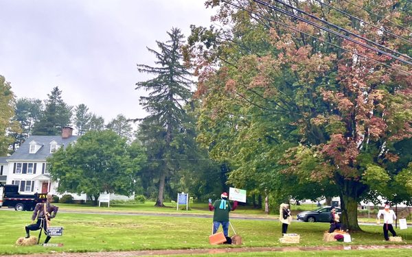 Halloween decorations on the town green in front of the church - oct 2021