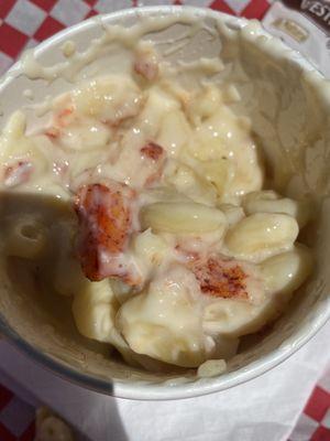 Lobster Mac n cheese, lots of lobster and good size cup of Mac n cheese filled to the top.  (Picture is after we took a few bites)