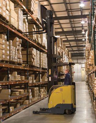 Yale reach truck forklift in a warehouse