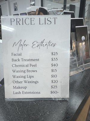 Services price list