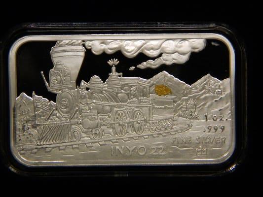 1 oz Silver Ingot with Gold Nugget Minted at the Marshall Mint