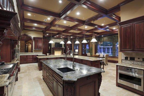 Beautifully styled Mahogany cabinets with quartz countertops