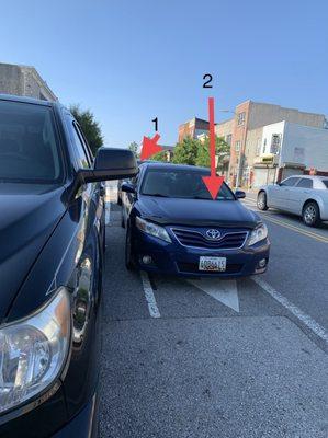 Customers blocking in parked cars and creating dangerous obstructed views for drivers and pedestrians.