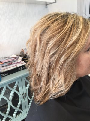 Blonde highlights and layered haircut