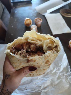 Bean cheese and carnitas burrito