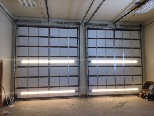 Custom lighting on garage doors.