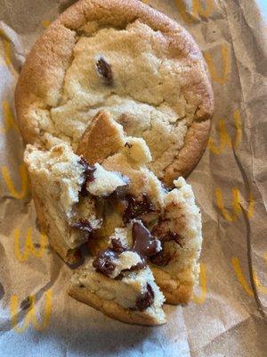 Warm gooey chocolate chip cookie