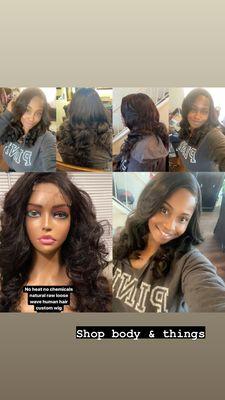 Custom raw human hair wig with installation