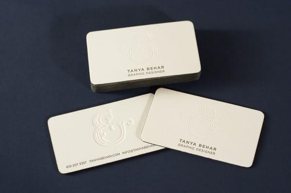 Custom die-cut. emboss and letterpress business card