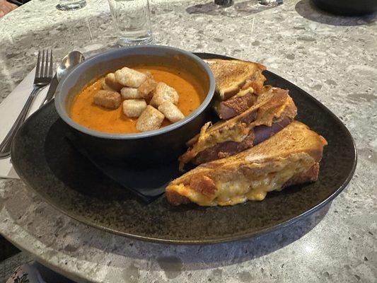 at Hyatt Place, but a very good tomato bisque and cheddar grilled cheese.