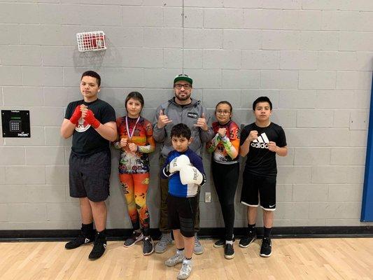 Coach JC Llamas and 5 of Team Llamas Kids Boxing Team