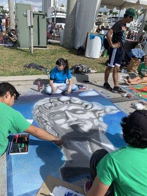 The high school student chalk art area