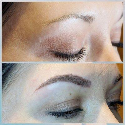 Client before and after microblading