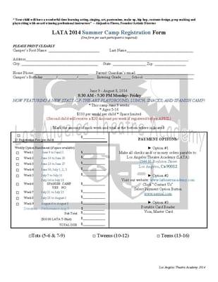 Summer Camp Registration Page 1