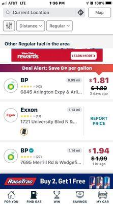 Gas Buddy app helps you save even more money! My gas at BP was actually $1.81 per gallon today.