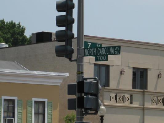 the intersection of 7th and North Carolina Ave., SE (at the tip of the triangle)