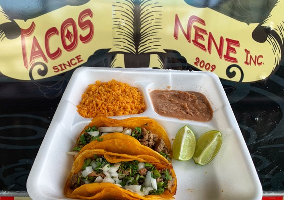 Budget meals offered starting at $7.99
(2) tacos, rice and beans