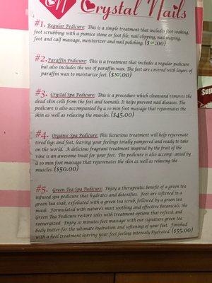 The #3 pedicure says calls remover accompanied with 10 minute massage and #4 says same thing but lady told me that #3 is one or other.