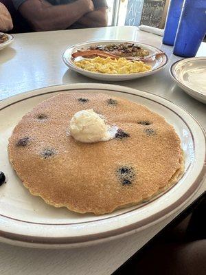 Our Bobby's Breakfast plate $12 w/hash browns $15 & organic blueberries add $2 more =$17