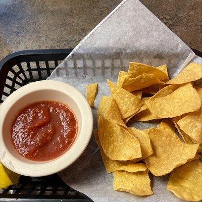 Complimentary chips and salsa!  Very nice, a mild sauce but delicious